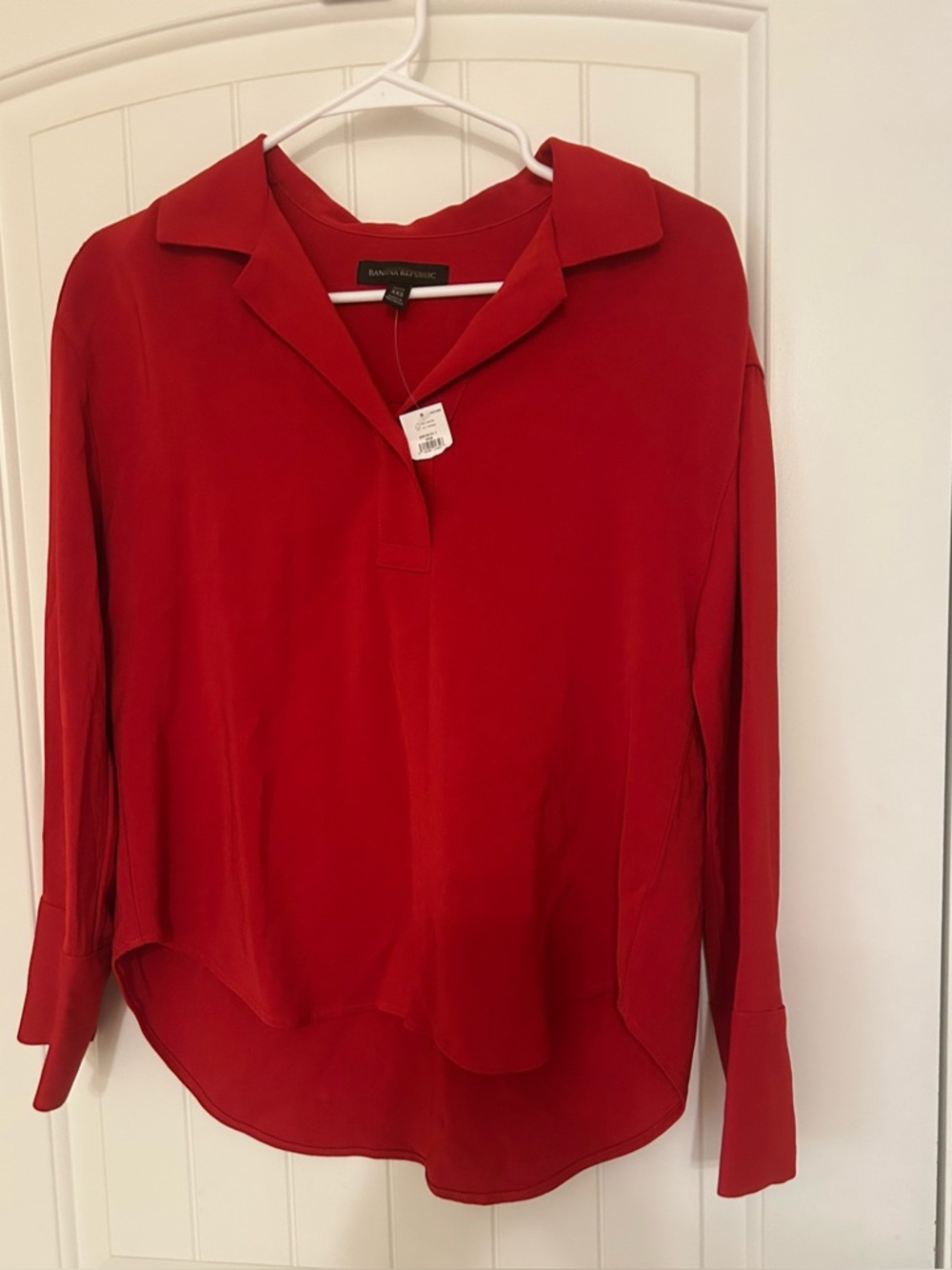 Banana Republic Relaxed Resort Long-Sleeve Collared Blouse Size XXSP Red New